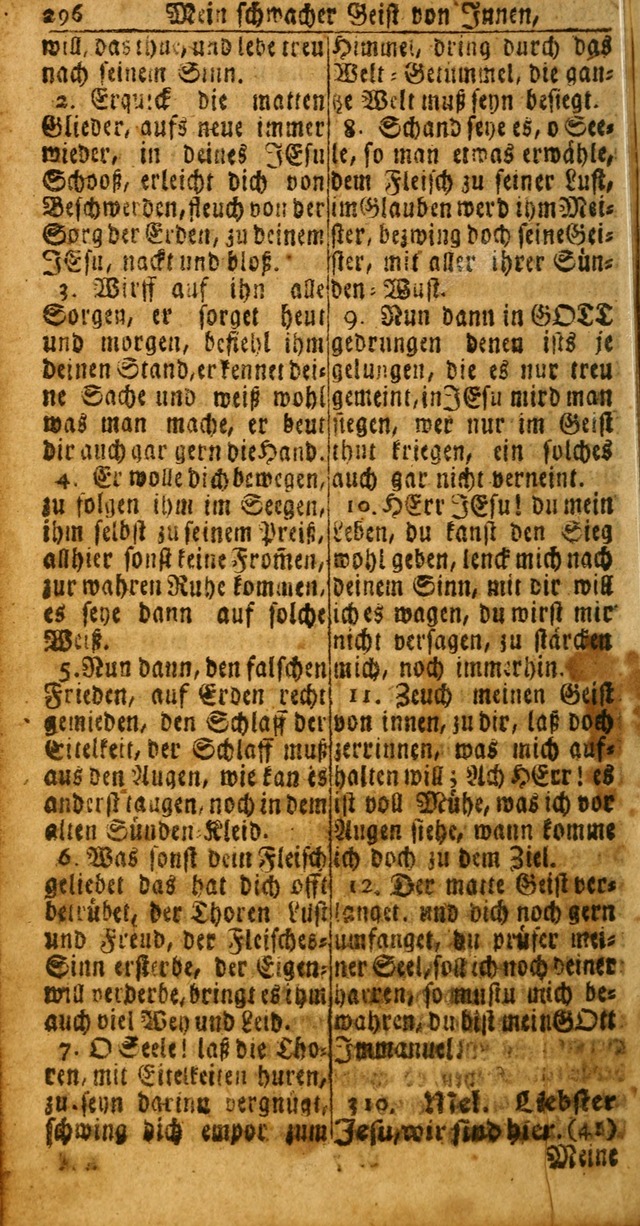 Das Kleine Davidische Psalterspiel der Kinder Zions: von alten und neuen auserlesenen Geistes-Gesängen allen wahren heuls-begierigen säuglingen der weisheit, infonderheit aber denen Gemeinden ... page 296