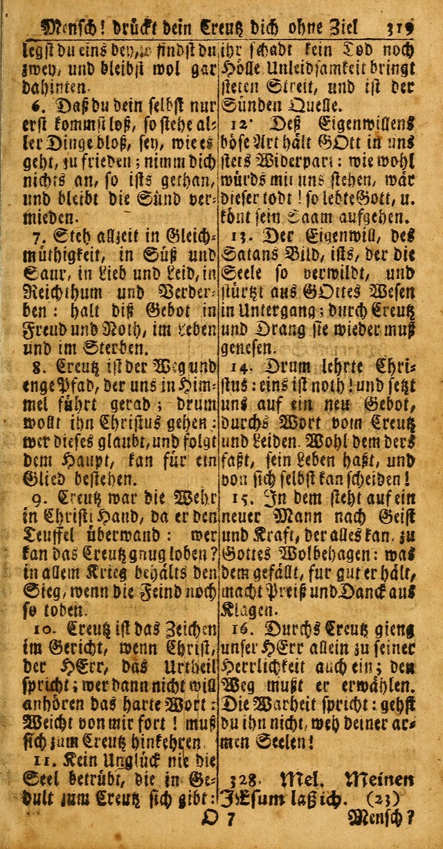 Das Kleine Davidische Psalterspiel der Kinder Zions: von alten und neuen auserlesenen Geistes-Gesängen allen wahren heuls-begierigen säuglingen der weisheit, infonderheit aber denen Gemeinden ... page 319