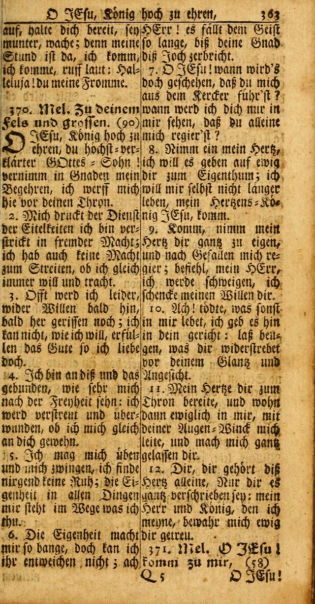 Das Kleine Davidische Psalterspiel der Kinder Zions: von alten und neuen auserlesenen Geistes-Gesängen allen wahren heuls-begierigen säuglingen der weisheit, infonderheit aber denen Gemeinden ... page 363