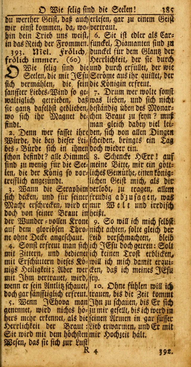 Das Kleine Davidische Psalterspiel der Kinder Zions: von alten und neuen auserlesenen Geistes-Gesängen allen wahren heuls-begierigen säuglingen der weisheit, infonderheit aber denen Gemeinden ... page 385