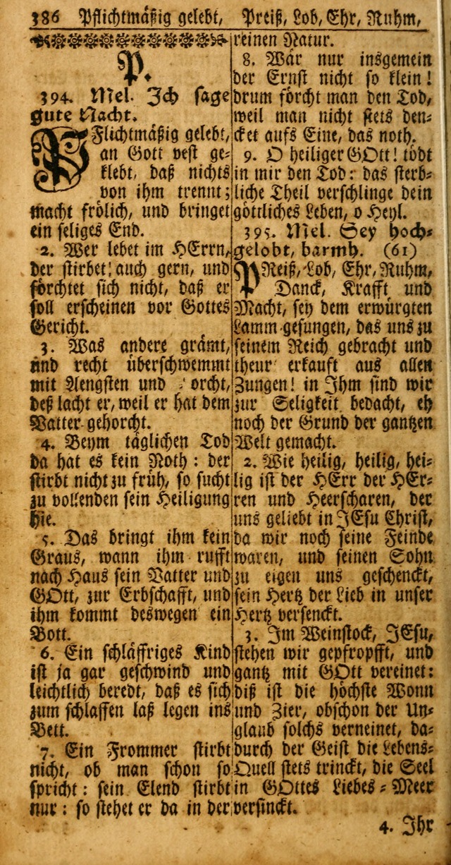 Das Kleine Davidische Psalterspiel der Kinder Zions: von alten und neuen auserlesenen Geistes-Gesängen allen wahren heuls-begierigen säuglingen der weisheit, infonderheit aber denen Gemeinden ... page 386