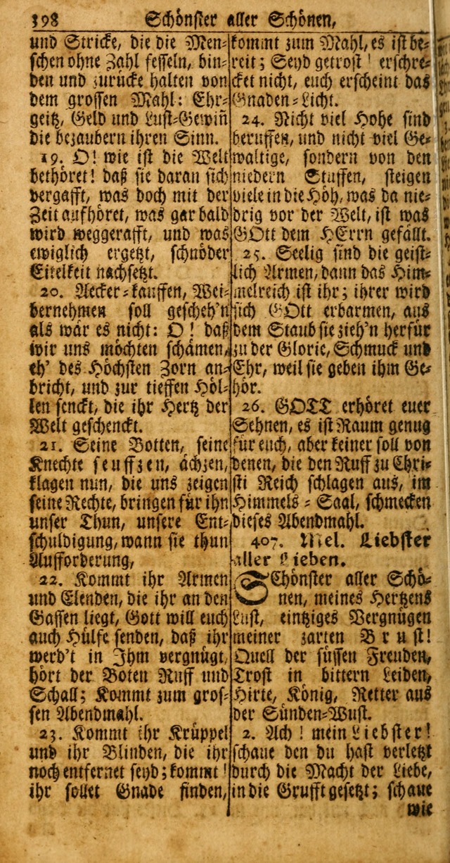 Das Kleine Davidische Psalterspiel der Kinder Zions: von alten und neuen auserlesenen Geistes-Gesängen allen wahren heuls-begierigen säuglingen der weisheit, infonderheit aber denen Gemeinden ... page 398