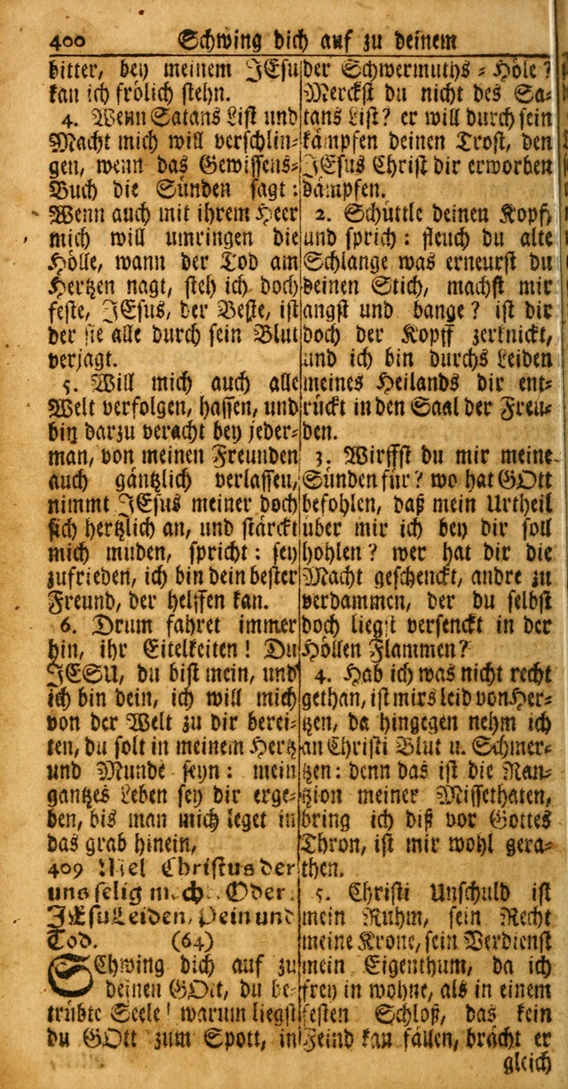 Das Kleine Davidische Psalterspiel der Kinder Zions: von alten und neuen auserlesenen Geistes-Gesängen allen wahren heuls-begierigen säuglingen der weisheit, infonderheit aber denen Gemeinden ... page 400