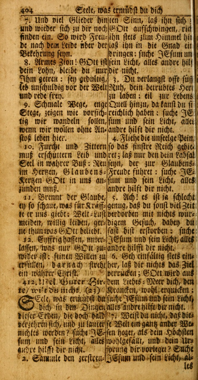 Das Kleine Davidische Psalterspiel der Kinder Zions: von alten und neuen auserlesenen Geistes-Gesängen allen wahren heuls-begierigen säuglingen der weisheit, infonderheit aber denen Gemeinden ... page 404