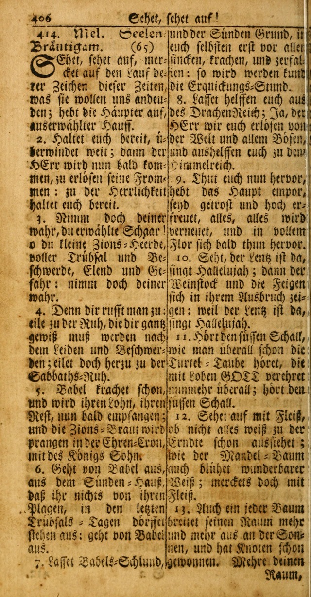 Das Kleine Davidische Psalterspiel der Kinder Zions: von alten und neuen auserlesenen Geistes-Gesängen allen wahren heuls-begierigen säuglingen der weisheit, infonderheit aber denen Gemeinden ... page 406