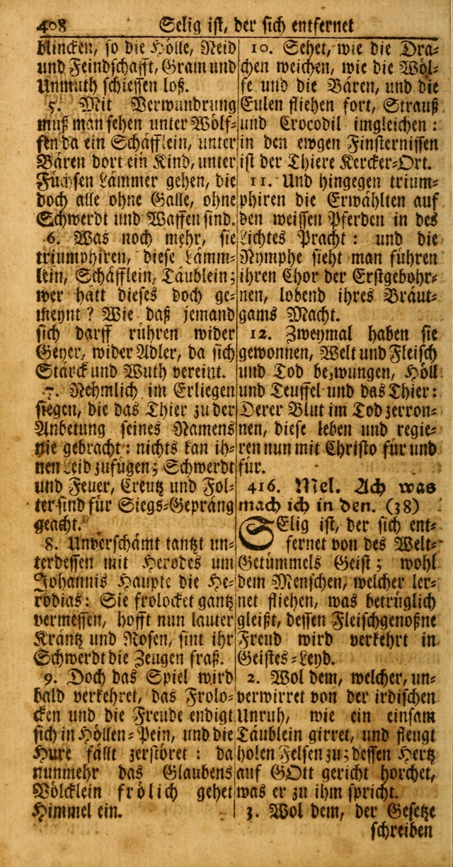 Das Kleine Davidische Psalterspiel der Kinder Zions: von alten und neuen auserlesenen Geistes-Gesängen allen wahren heuls-begierigen säuglingen der weisheit, infonderheit aber denen Gemeinden ... page 408