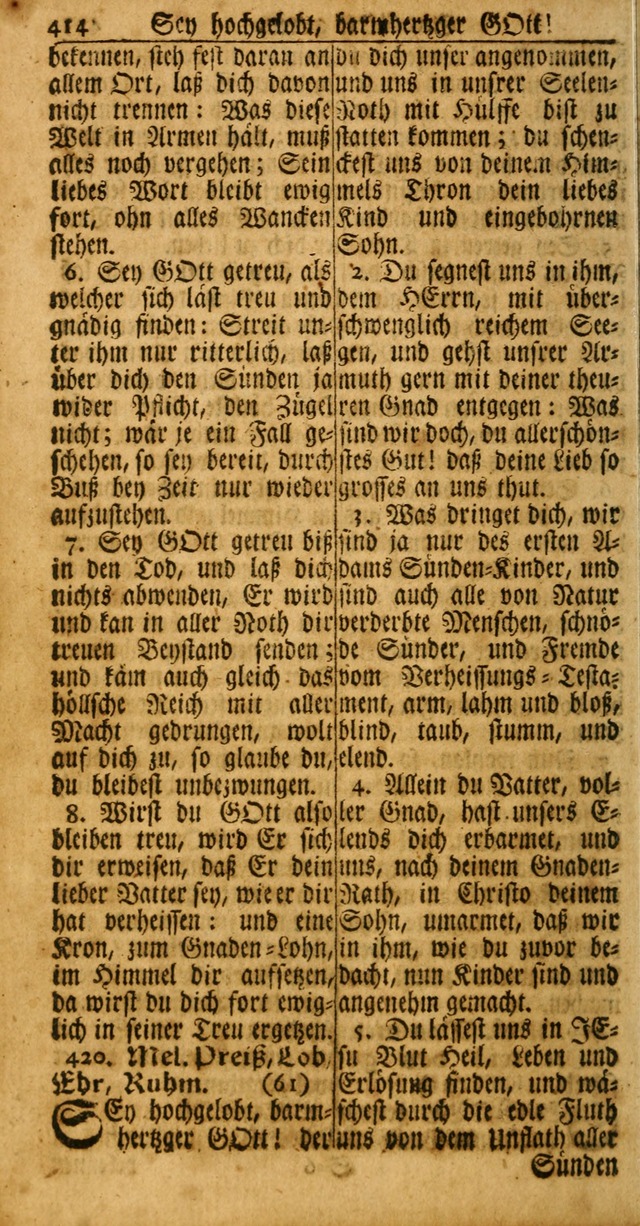 Das Kleine Davidische Psalterspiel der Kinder Zions: von alten und neuen auserlesenen Geistes-Gesängen allen wahren heuls-begierigen säuglingen der weisheit, infonderheit aber denen Gemeinden ... page 414