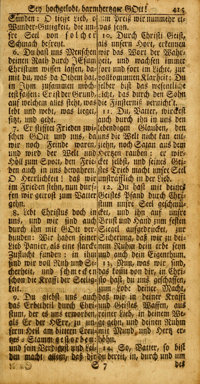 Das Kleine Davidische Psalterspiel der Kinder Zions: von alten und neuen auserlesenen Geistes-Gesängen allen wahren heuls-begierigen säuglingen der weisheit, infonderheit aber denen Gemeinden ... page 415