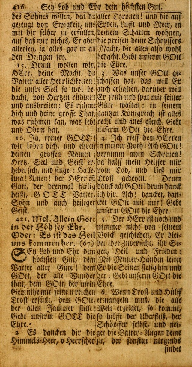 Das Kleine Davidische Psalterspiel der Kinder Zions: von alten und neuen auserlesenen Geistes-Gesängen allen wahren heuls-begierigen säuglingen der weisheit, infonderheit aber denen Gemeinden ... page 416