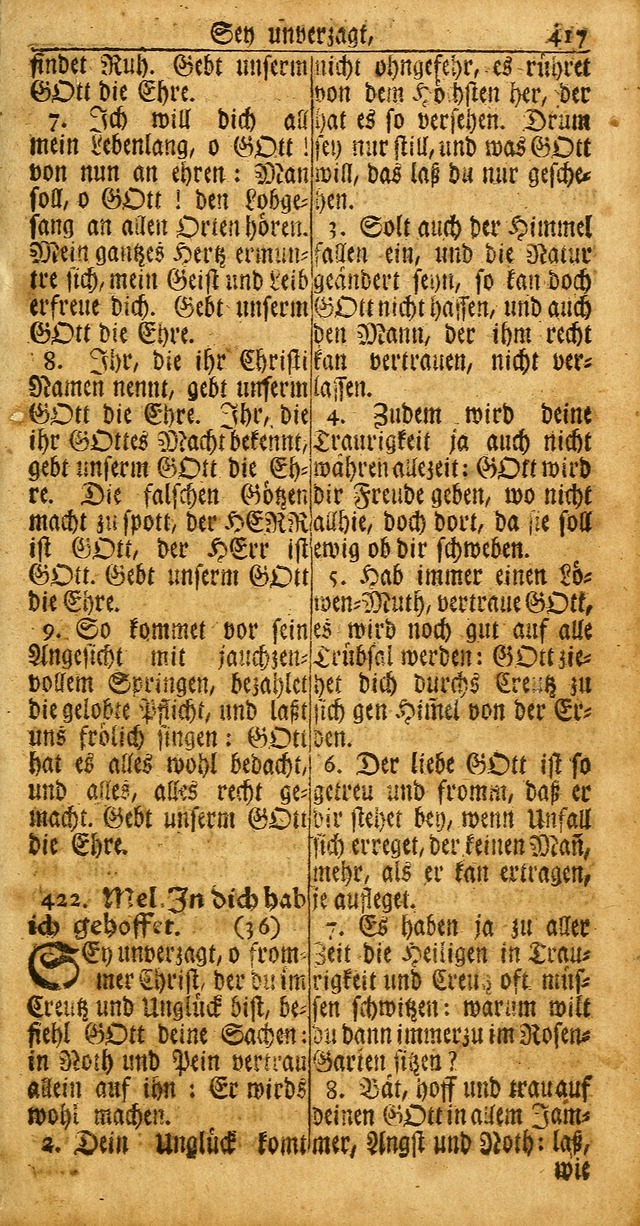 Das Kleine Davidische Psalterspiel der Kinder Zions: von alten und neuen auserlesenen Geistes-Gesängen allen wahren heuls-begierigen säuglingen der weisheit, infonderheit aber denen Gemeinden ... page 417