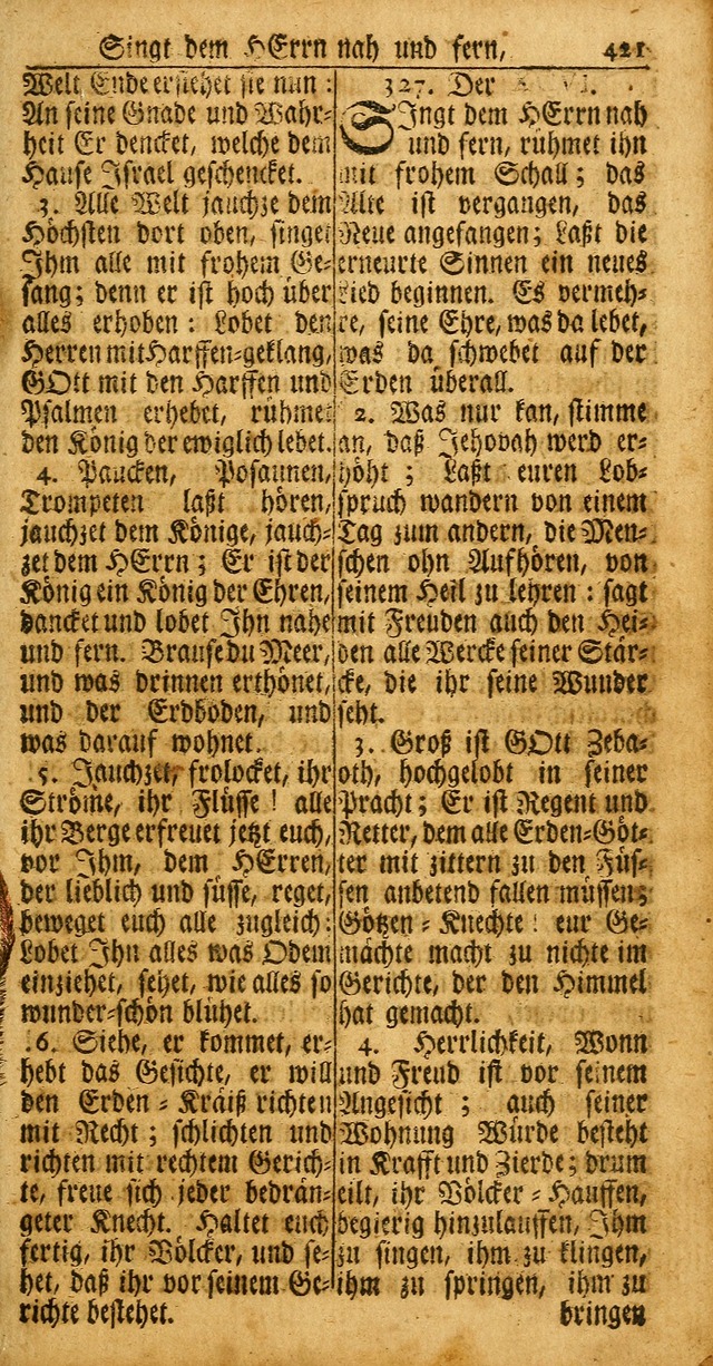 Das Kleine Davidische Psalterspiel der Kinder Zions: von alten und neuen auserlesenen Geistes-Gesängen allen wahren heuls-begierigen säuglingen der weisheit, infonderheit aber denen Gemeinden ... page 421