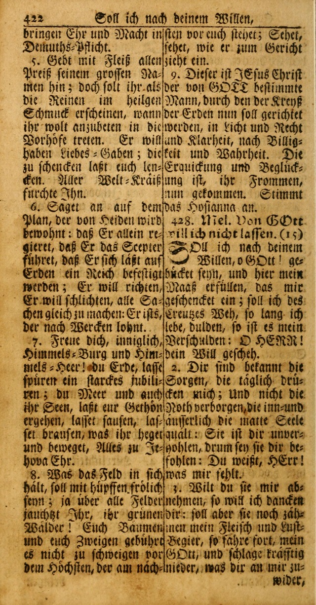 Das Kleine Davidische Psalterspiel der Kinder Zions: von alten und neuen auserlesenen Geistes-Gesängen allen wahren heuls-begierigen säuglingen der weisheit, infonderheit aber denen Gemeinden ... page 422