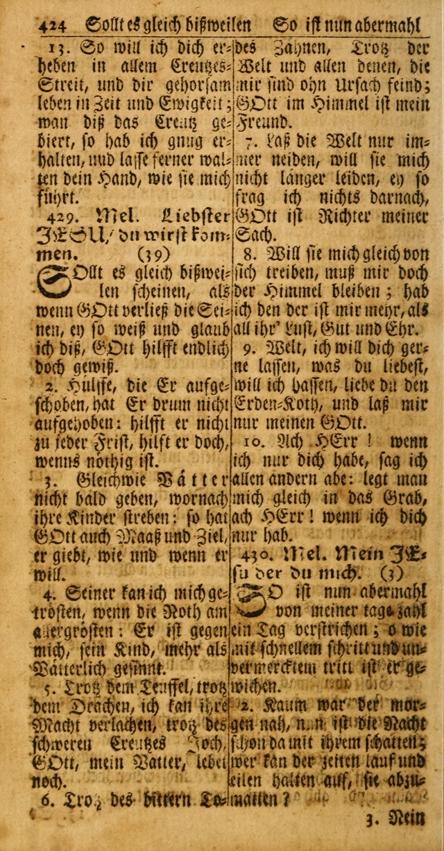 Das Kleine Davidische Psalterspiel der Kinder Zions: von alten und neuen auserlesenen Geistes-Gesängen allen wahren heuls-begierigen säuglingen der weisheit, infonderheit aber denen Gemeinden ... page 424