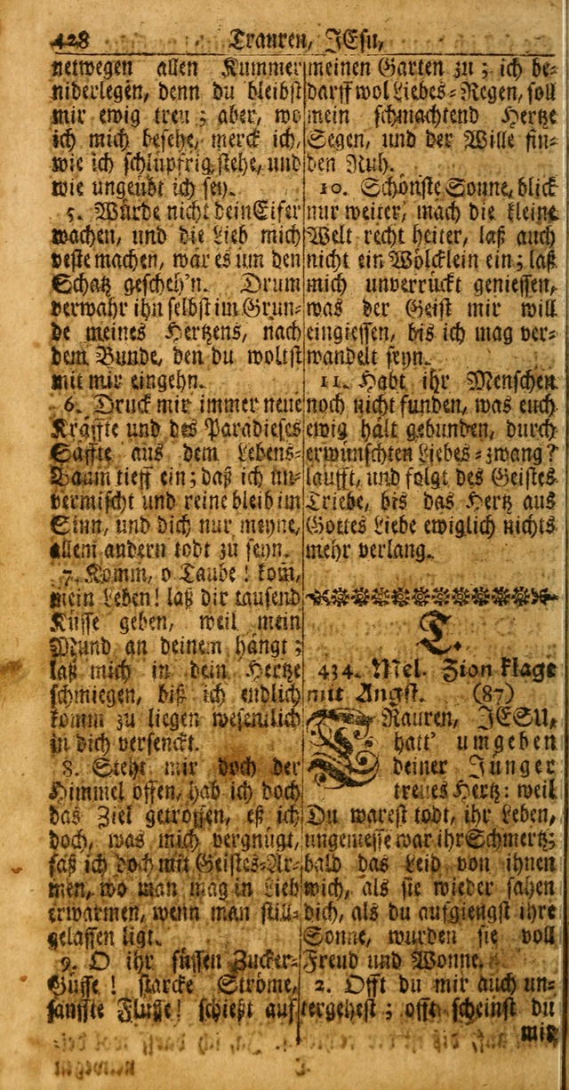 Das Kleine Davidische Psalterspiel der Kinder Zions: von alten und neuen auserlesenen Geistes-Gesängen allen wahren heuls-begierigen säuglingen der weisheit, infonderheit aber denen Gemeinden ... page 428