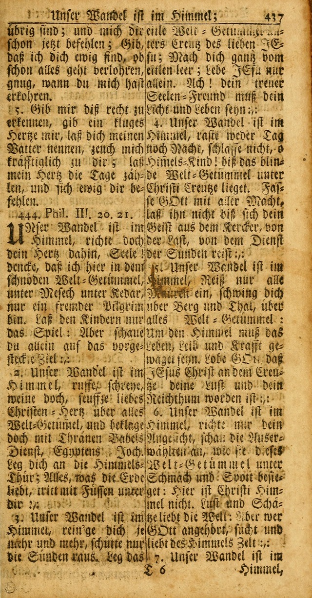 Das Kleine Davidische Psalterspiel der Kinder Zions: von alten und neuen auserlesenen Geistes-Gesängen allen wahren heuls-begierigen säuglingen der weisheit, infonderheit aber denen Gemeinden ... page 437