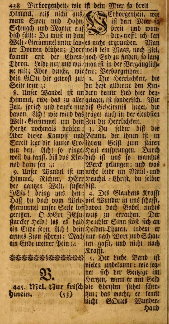 Das Kleine Davidische Psalterspiel der Kinder Zions: von alten und neuen auserlesenen Geistes-Gesängen allen wahren heuls-begierigen säuglingen der weisheit, infonderheit aber denen Gemeinden ... page 438