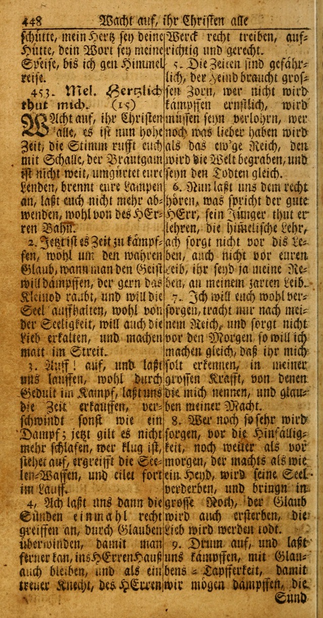 Das Kleine Davidische Psalterspiel der Kinder Zions: von alten und neuen auserlesenen Geistes-Gesängen allen wahren heuls-begierigen säuglingen der weisheit, infonderheit aber denen Gemeinden ... page 448