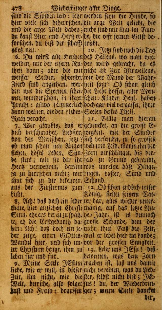 Das Kleine Davidische Psalterspiel der Kinder Zions: von alten und neuen auserlesenen Geistes-Gesängen allen wahren heuls-begierigen säuglingen der weisheit, infonderheit aber denen Gemeinden ... page 478