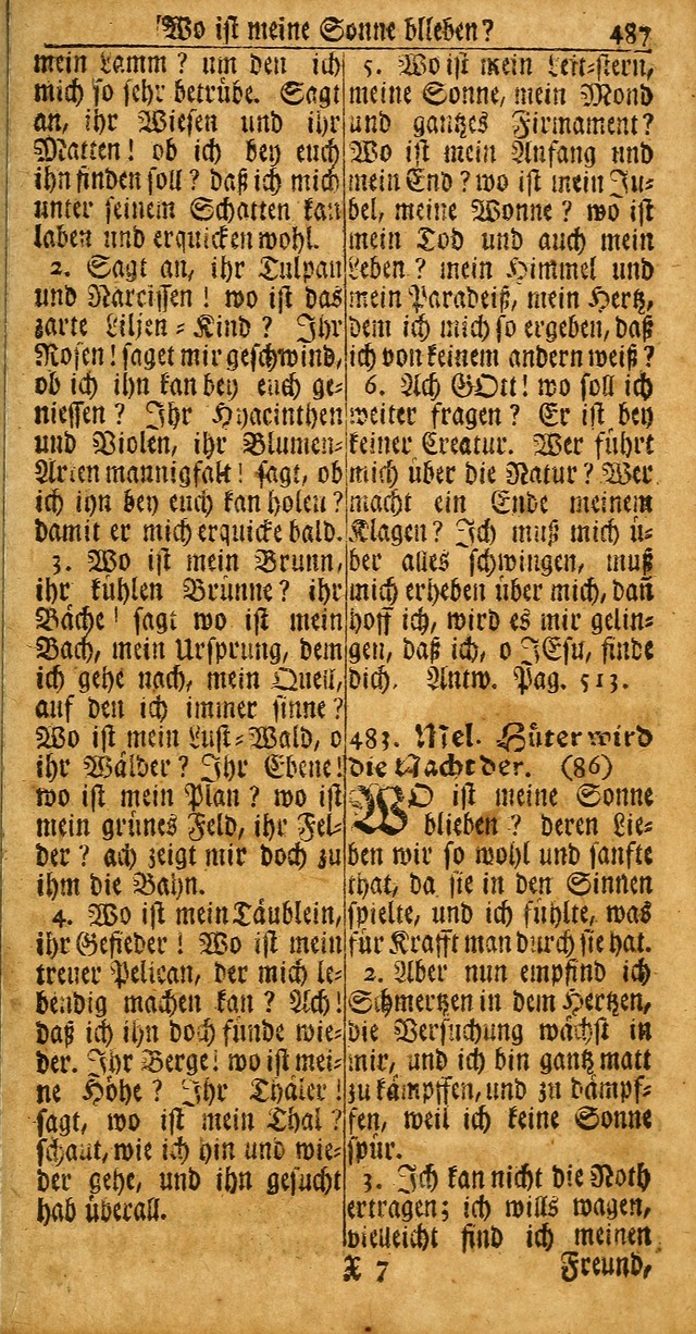 Das Kleine Davidische Psalterspiel der Kinder Zions: von alten und neuen auserlesenen Geistes-Gesängen allen wahren heuls-begierigen säuglingen der weisheit, infonderheit aber denen Gemeinden ... page 487