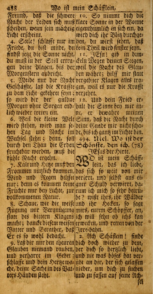 Das Kleine Davidische Psalterspiel der Kinder Zions: von alten und neuen auserlesenen Geistes-Gesängen allen wahren heuls-begierigen säuglingen der weisheit, infonderheit aber denen Gemeinden ... page 488