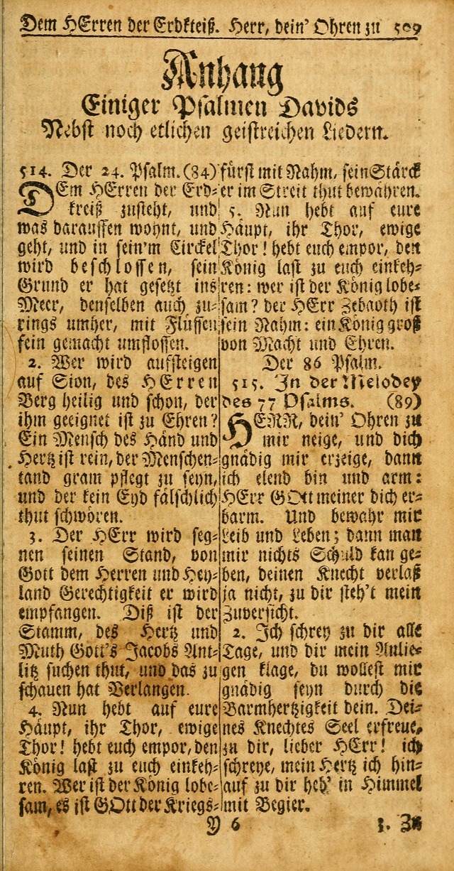 Das Kleine Davidische Psalterspiel der Kinder Zions: von alten und neuen auserlesenen Geistes-Gesängen allen wahren heuls-begierigen säuglingen der weisheit, infonderheit aber denen Gemeinden ... page 509