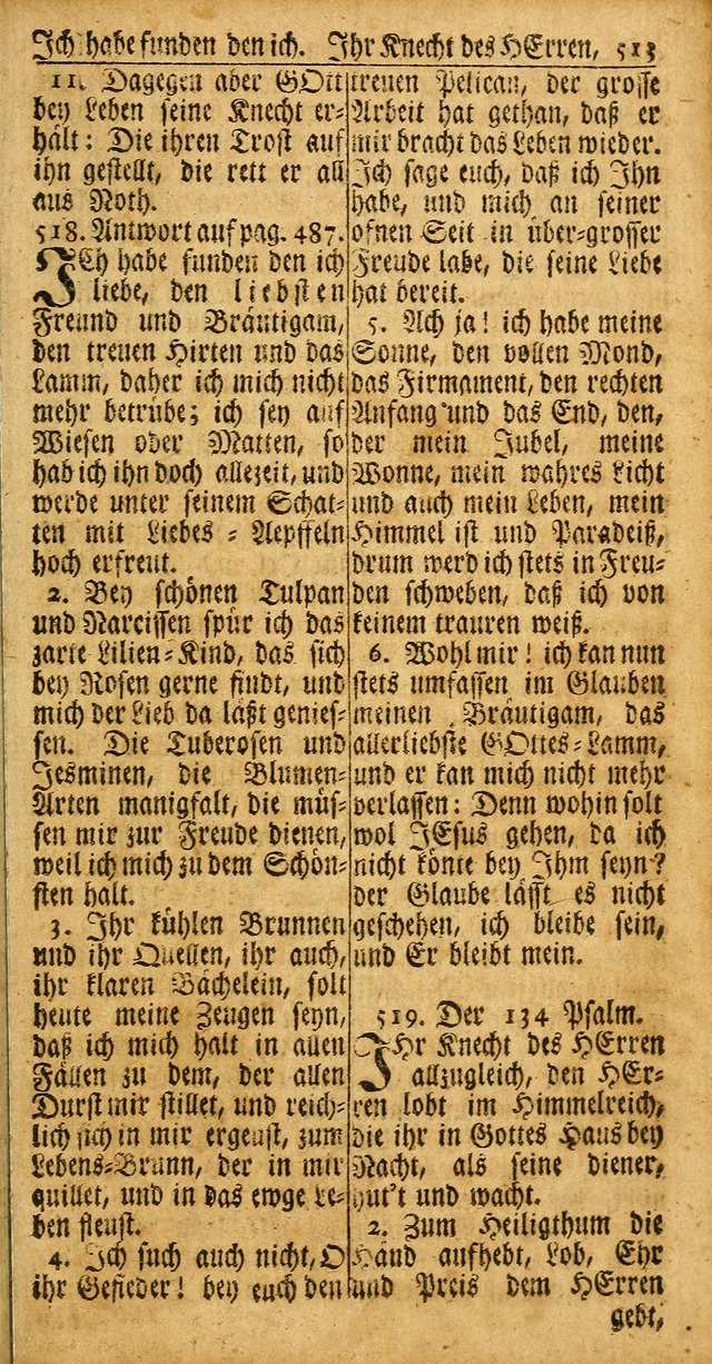 Das Kleine Davidische Psalterspiel der Kinder Zions: von alten und neuen auserlesenen Geistes-Gesängen allen wahren heuls-begierigen säuglingen der weisheit, infonderheit aber denen Gemeinden ... page 513