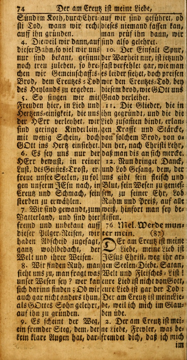 Das Kleine Davidische Psalterspiel der Kinder Zions: von alten und neuen auserlesenen Geistes-Gesängen allen wahren heuls-begierigen säuglingen der weisheit, infonderheit aber denen Gemeinden ... page 74