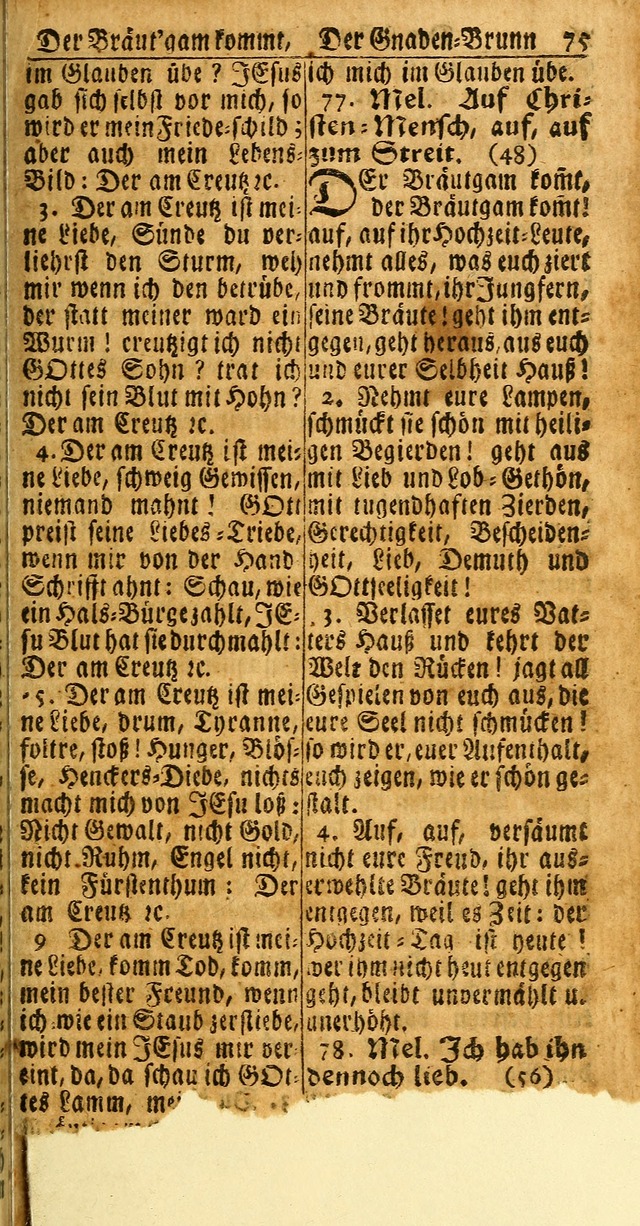 Das Kleine Davidische Psalterspiel der Kinder Zions: von alten und neuen auserlesenen Geistes-Gesängen allen wahren heuls-begierigen säuglingen der weisheit, infonderheit aber denen Gemeinden ... page 75