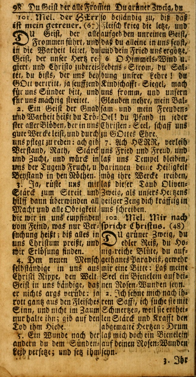 Das Kleine Davidische Psalterspiel der Kinder Zions: von alten und neuen auserlesenen Geistes-Gesängen allen wahren heuls-begierigen säuglingen der weisheit, infonderheit aber denen Gemeinden ... page 98