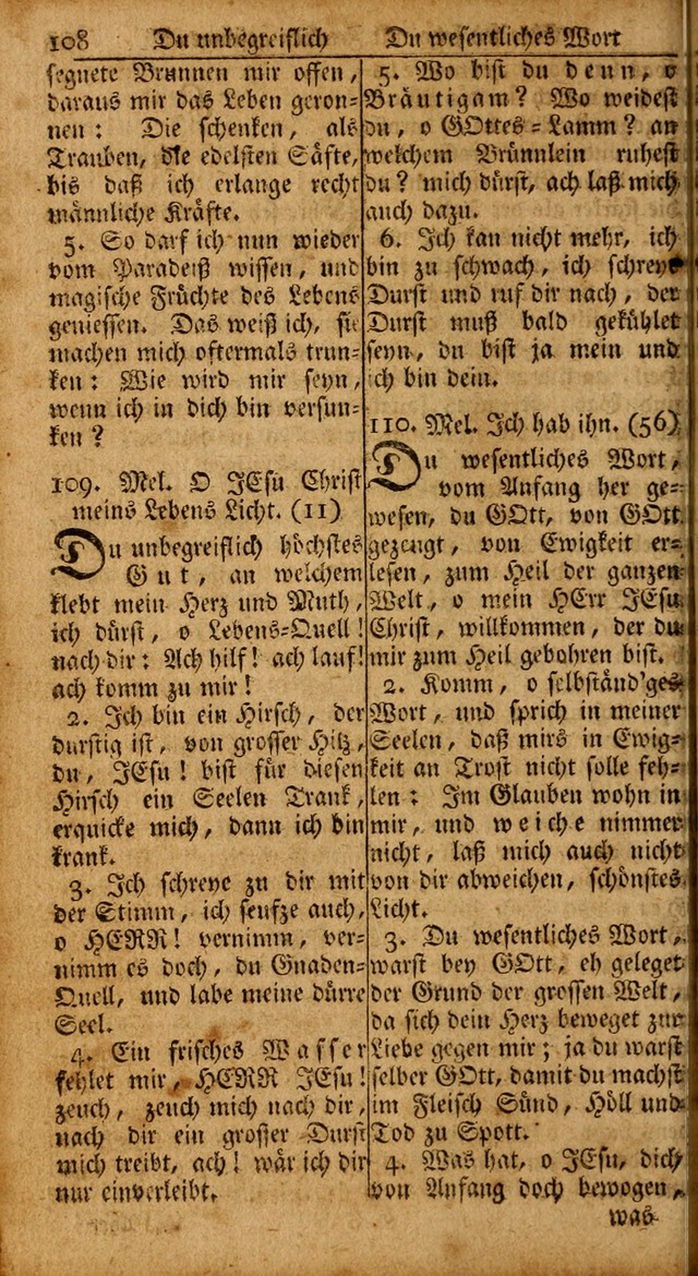 Das Kleine Davidische Psalterspiel der Kinder Zions: von alten und neuen auserlesenen Geistes-Gesängen allen wahren heils-begierigen säuglingen der weisheit, infonderheit aber denen Gemeinden ... page 108