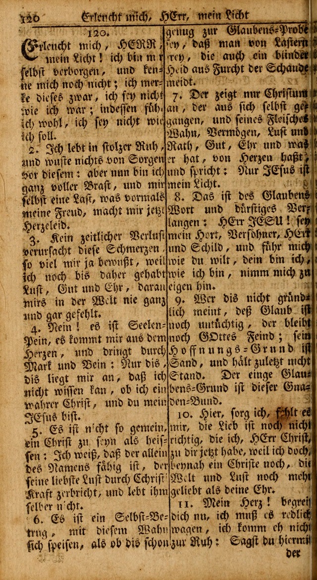 Das Kleine Davidische Psalterspiel der Kinder Zions: von alten und neuen auserlesenen Geistes-Gesängen allen wahren heils-begierigen säuglingen der weisheit, infonderheit aber denen Gemeinden ... page 120