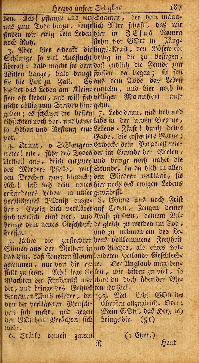 Das Kleine Davidische Psalterspiel der Kinder Zions: von alten und neuen auserlesenen Geistes-Gesängen allen wahren heils-begierigen säuglingen der weisheit, infonderheit aber denen Gemeinden ... page 187