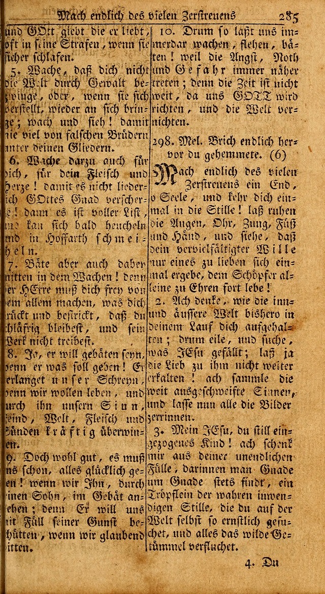 Das Kleine Davidische Psalterspiel der Kinder Zions: von alten und neuen auserlesenen Geistes-Gesängen allen wahren heils-begierigen säuglingen der weisheit, infonderheit aber denen Gemeinden ... page 285