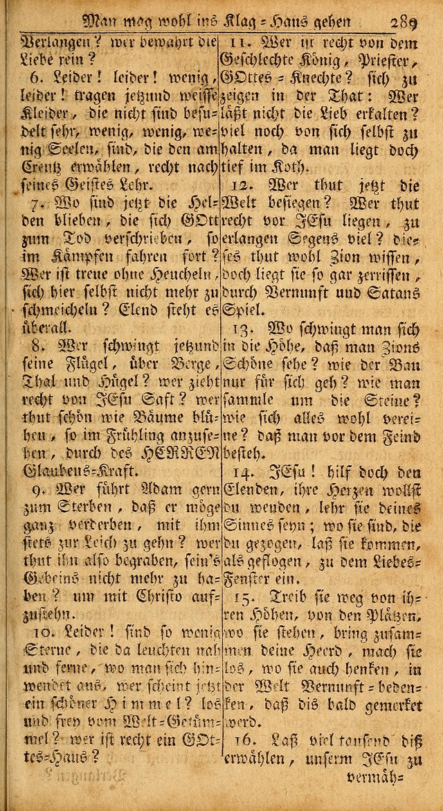 Das Kleine Davidische Psalterspiel der Kinder Zions: von alten und neuen auserlesenen Geistes-Gesängen allen wahren heils-begierigen säuglingen der weisheit, infonderheit aber denen Gemeinden ... page 289