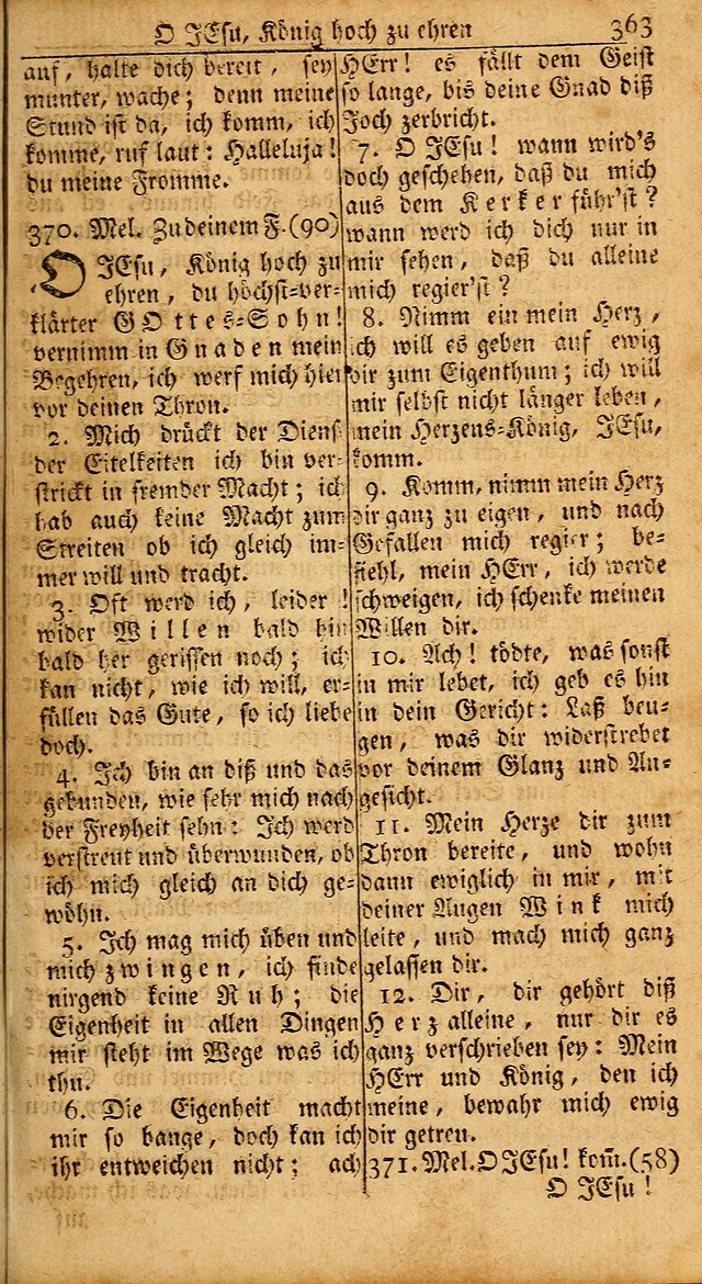 Das Kleine Davidische Psalterspiel der Kinder Zions: von alten und neuen auserlesenen Geistes-Gesängen allen wahren heils-begierigen säuglingen der weisheit, infonderheit aber denen Gemeinden ... page 363