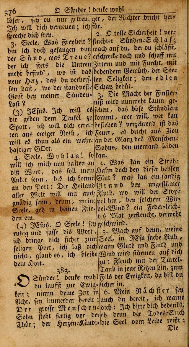 Das Kleine Davidische Psalterspiel der Kinder Zions: von alten und neuen auserlesenen Geistes-Gesängen allen wahren heils-begierigen säuglingen der weisheit, infonderheit aber denen Gemeinden ... page 376