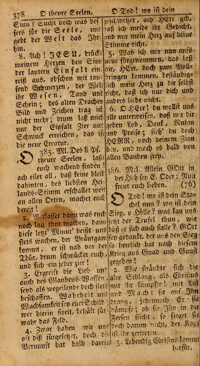 Das Kleine Davidische Psalterspiel der Kinder Zions: von alten und neuen auserlesenen Geistes-Gesängen allen wahren heils-begierigen säuglingen der weisheit, infonderheit aber denen Gemeinden ... page 378