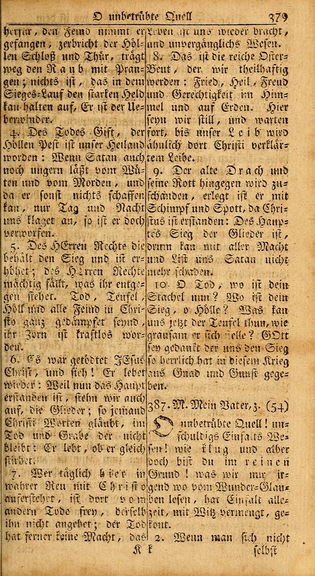 Das Kleine Davidische Psalterspiel der Kinder Zions: von alten und neuen auserlesenen Geistes-Gesängen allen wahren heils-begierigen säuglingen der weisheit, infonderheit aber denen Gemeinden ... page 379