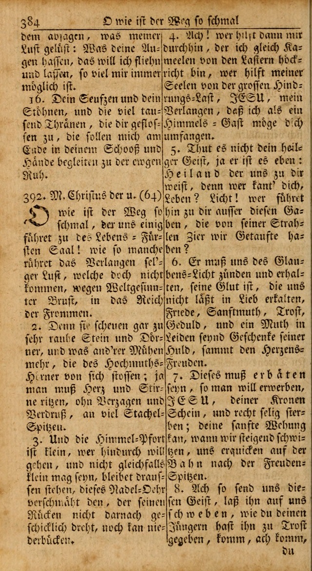 Das Kleine Davidische Psalterspiel der Kinder Zions: von alten und neuen auserlesenen Geistes-Gesängen allen wahren heils-begierigen säuglingen der weisheit, infonderheit aber denen Gemeinden ... page 384