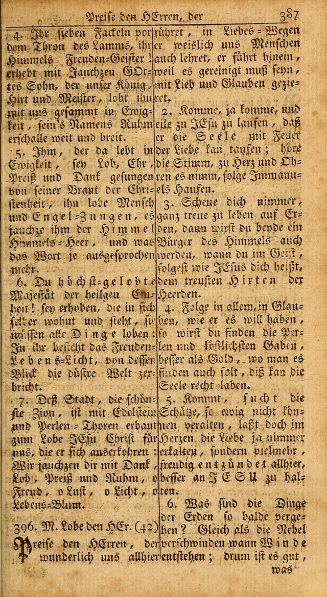 Das Kleine Davidische Psalterspiel der Kinder Zions: von alten und neuen auserlesenen Geistes-Gesängen allen wahren heils-begierigen säuglingen der weisheit, infonderheit aber denen Gemeinden ... page 387