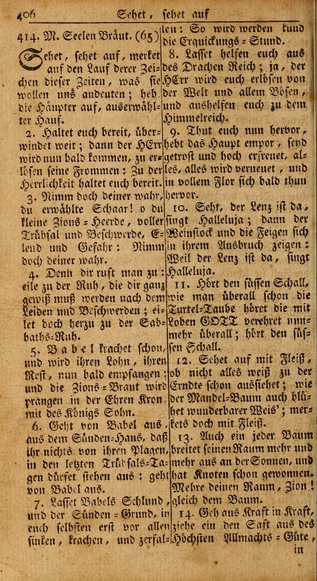 Das Kleine Davidische Psalterspiel der Kinder Zions: von alten und neuen auserlesenen Geistes-Gesängen allen wahren heils-begierigen säuglingen der weisheit, infonderheit aber denen Gemeinden ... page 406