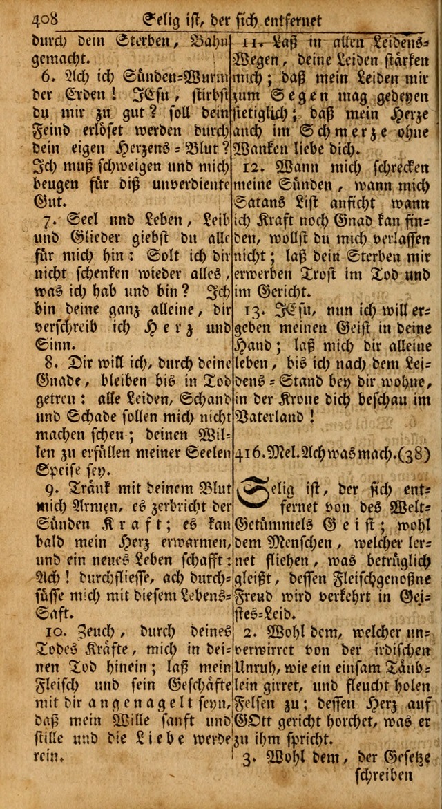 Das Kleine Davidische Psalterspiel der Kinder Zions: von alten und neuen auserlesenen Geistes-Gesängen allen wahren heils-begierigen säuglingen der weisheit, infonderheit aber denen Gemeinden ... page 408