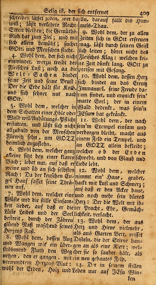 Das Kleine Davidische Psalterspiel der Kinder Zions: von alten und neuen auserlesenen Geistes-Gesängen allen wahren heils-begierigen säuglingen der weisheit, infonderheit aber denen Gemeinden ... page 409