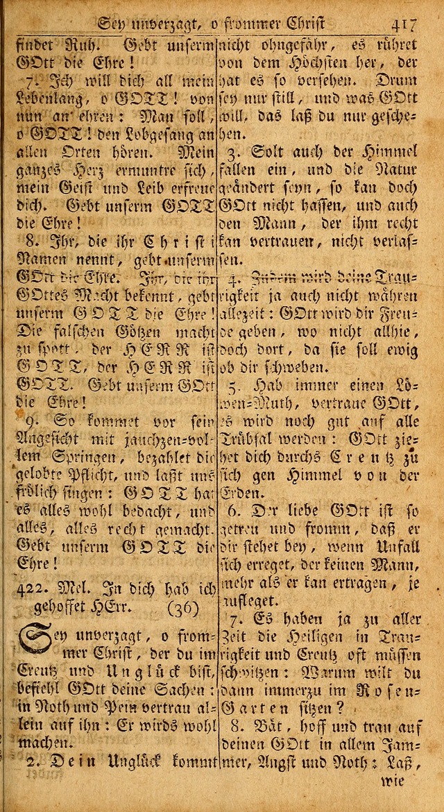 Das Kleine Davidische Psalterspiel der Kinder Zions: von alten und neuen auserlesenen Geistes-Gesängen allen wahren heils-begierigen säuglingen der weisheit, infonderheit aber denen Gemeinden ... page 417