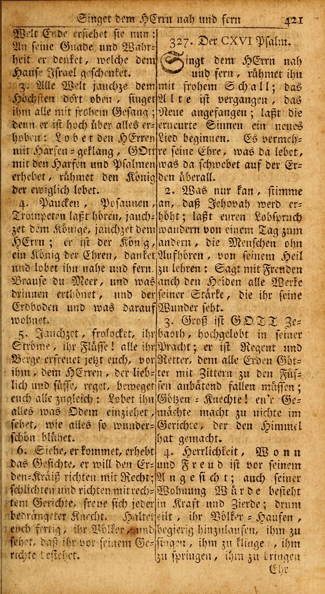 Das Kleine Davidische Psalterspiel der Kinder Zions: von alten und neuen auserlesenen Geistes-Gesängen allen wahren heils-begierigen säuglingen der weisheit, infonderheit aber denen Gemeinden ... page 421