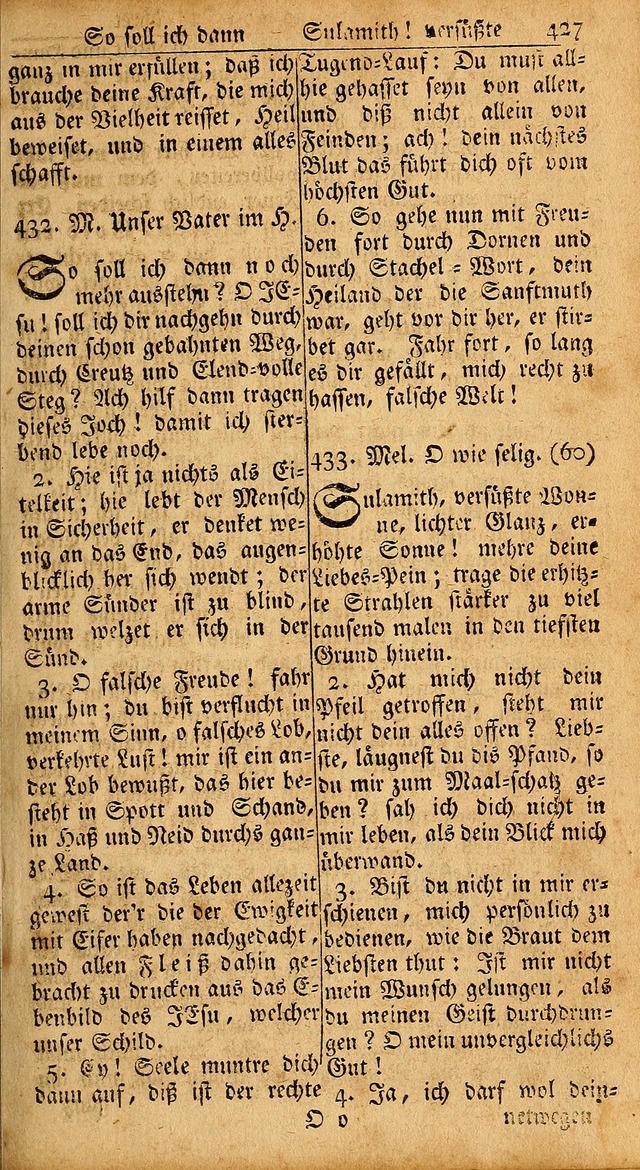 Das Kleine Davidische Psalterspiel der Kinder Zions: von alten und neuen auserlesenen Geistes-Gesängen allen wahren heils-begierigen säuglingen der weisheit, infonderheit aber denen Gemeinden ... page 427