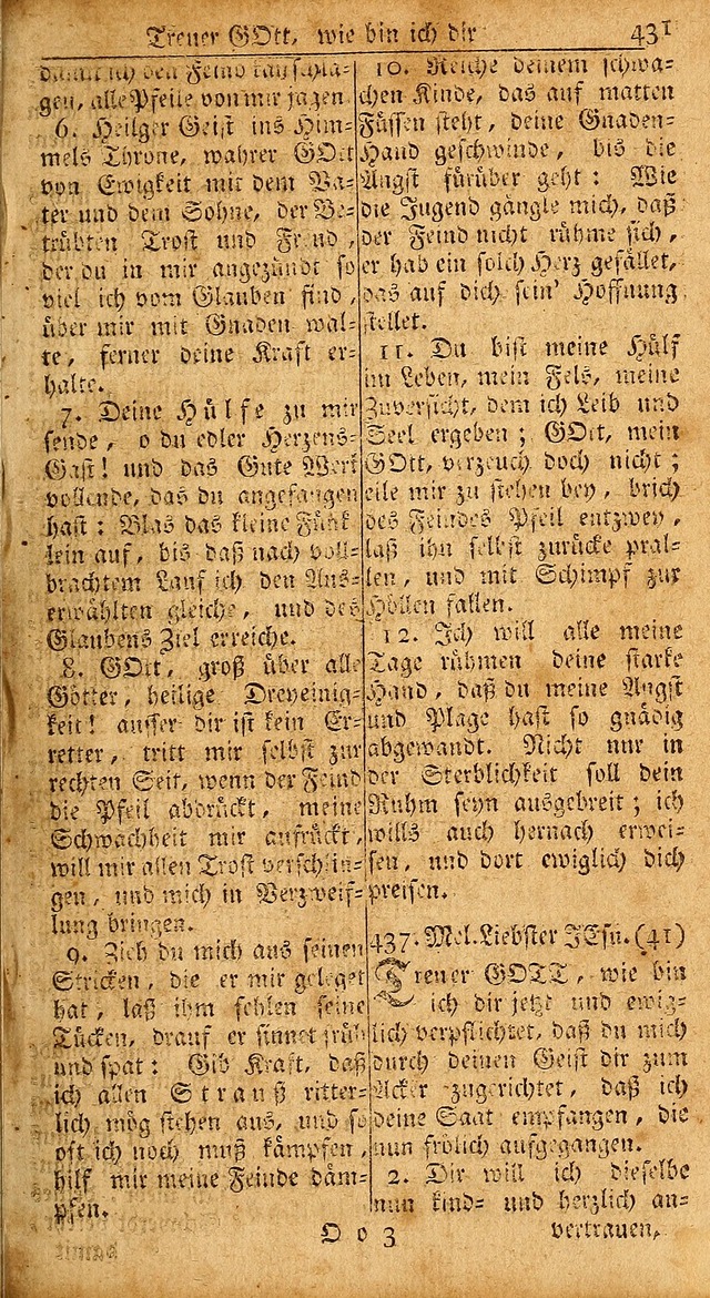 Das Kleine Davidische Psalterspiel der Kinder Zions: von alten und neuen auserlesenen Geistes-Gesängen allen wahren heils-begierigen säuglingen der weisheit, infonderheit aber denen Gemeinden ... page 431