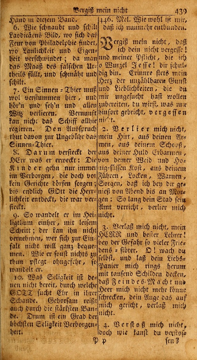 Das Kleine Davidische Psalterspiel der Kinder Zions: von alten und neuen auserlesenen Geistes-Gesängen allen wahren heils-begierigen säuglingen der weisheit, infonderheit aber denen Gemeinden ... page 439