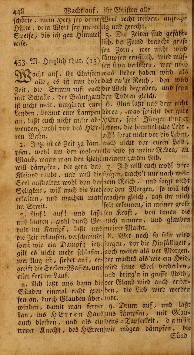 Das Kleine Davidische Psalterspiel der Kinder Zions: von alten und neuen auserlesenen Geistes-Gesängen allen wahren heils-begierigen säuglingen der weisheit, infonderheit aber denen Gemeinden ... page 448