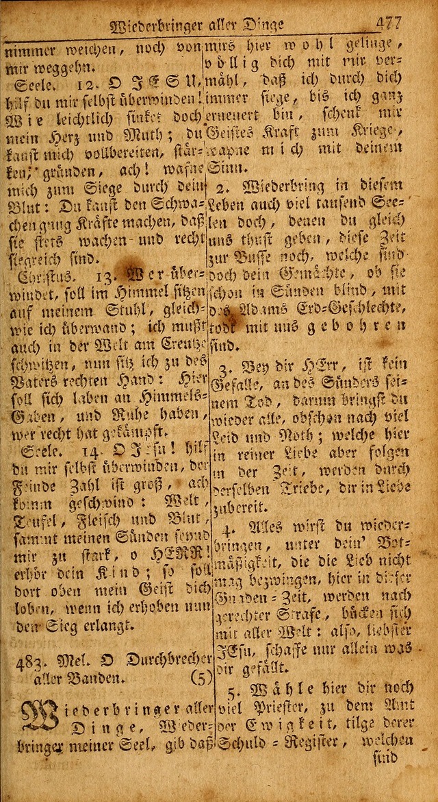 Das Kleine Davidische Psalterspiel der Kinder Zions: von alten und neuen auserlesenen Geistes-Gesängen allen wahren heils-begierigen säuglingen der weisheit, infonderheit aber denen Gemeinden ... page 477